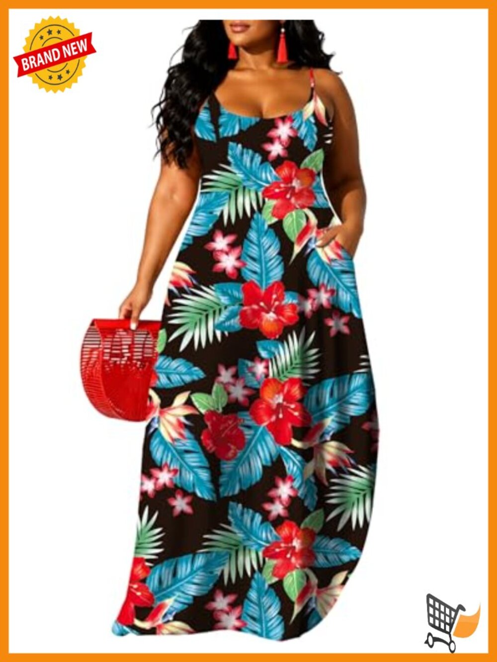 Plus Size Maxi Dress Sleeveless with Pockets Tropical Boho Beach Party